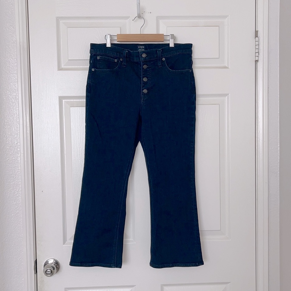 J. Crew factory dark blue wash high rise crop flare jeans